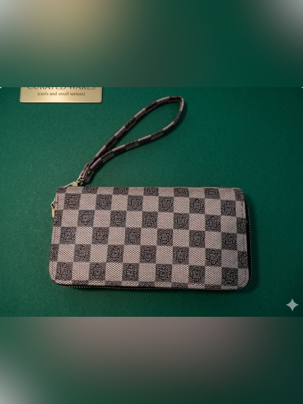 Checkerboard Wristlet Wallet in brown and tan prom clutch